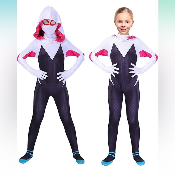 Marvel Other - NWOT Kids Spider Gwen Cosplay Costume For Women White Lycra Halloween size 120